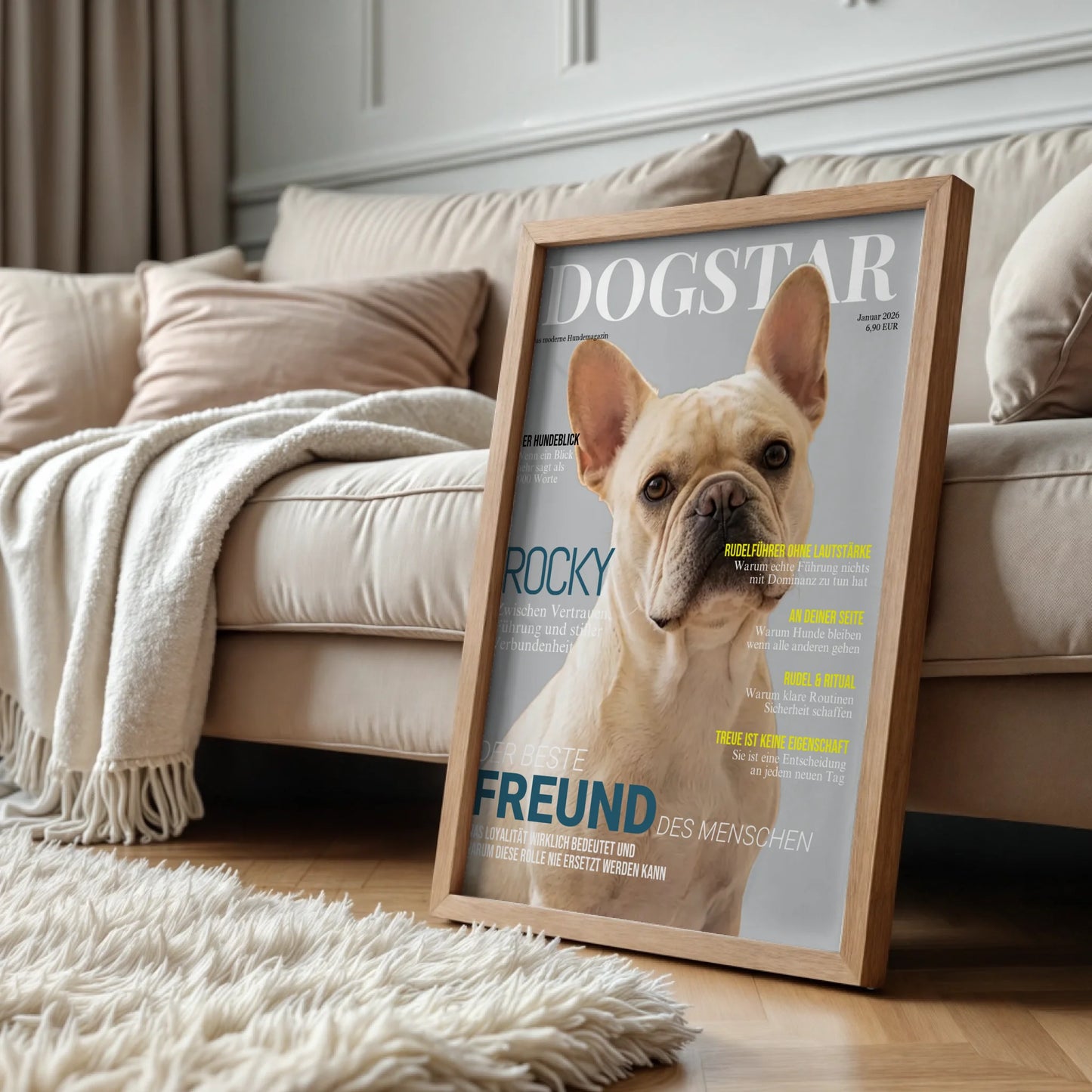 Wood standing at sofa