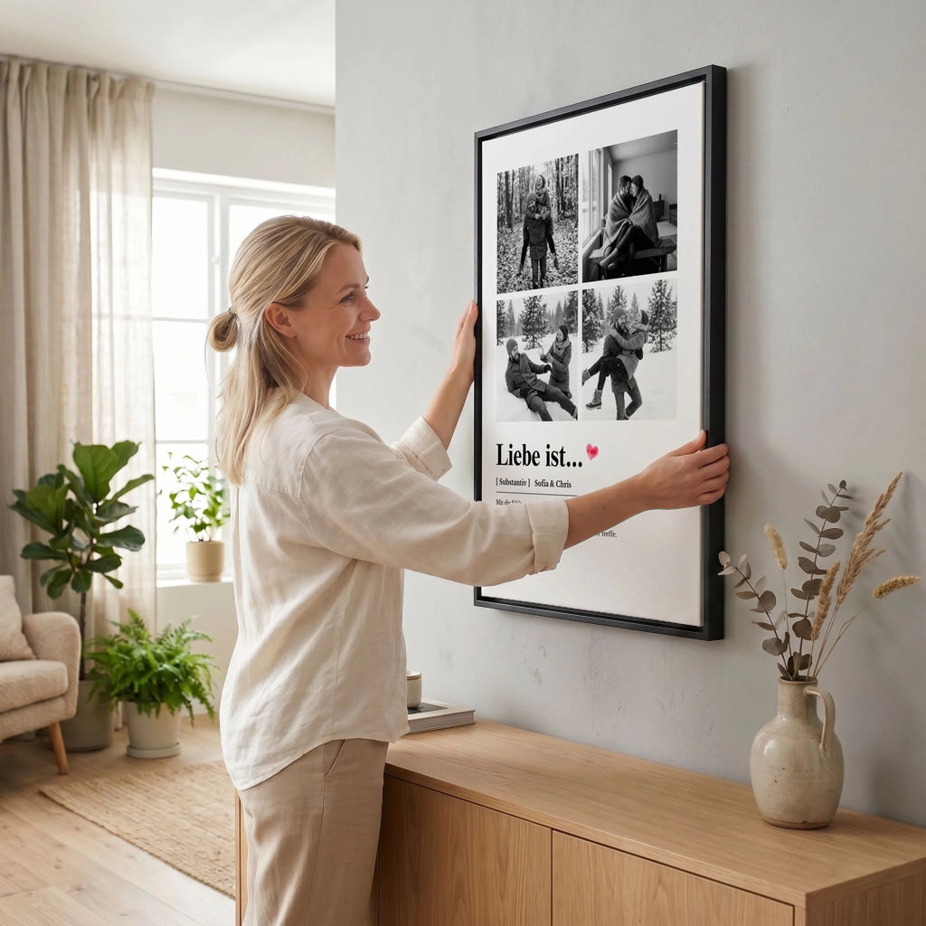Frau hängt Leinwand auf 23 black