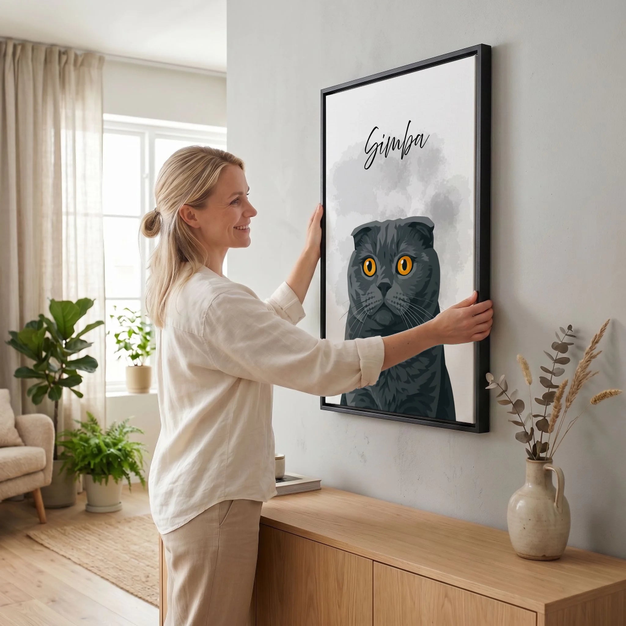 Frau hängt Leinwand auf 23 black