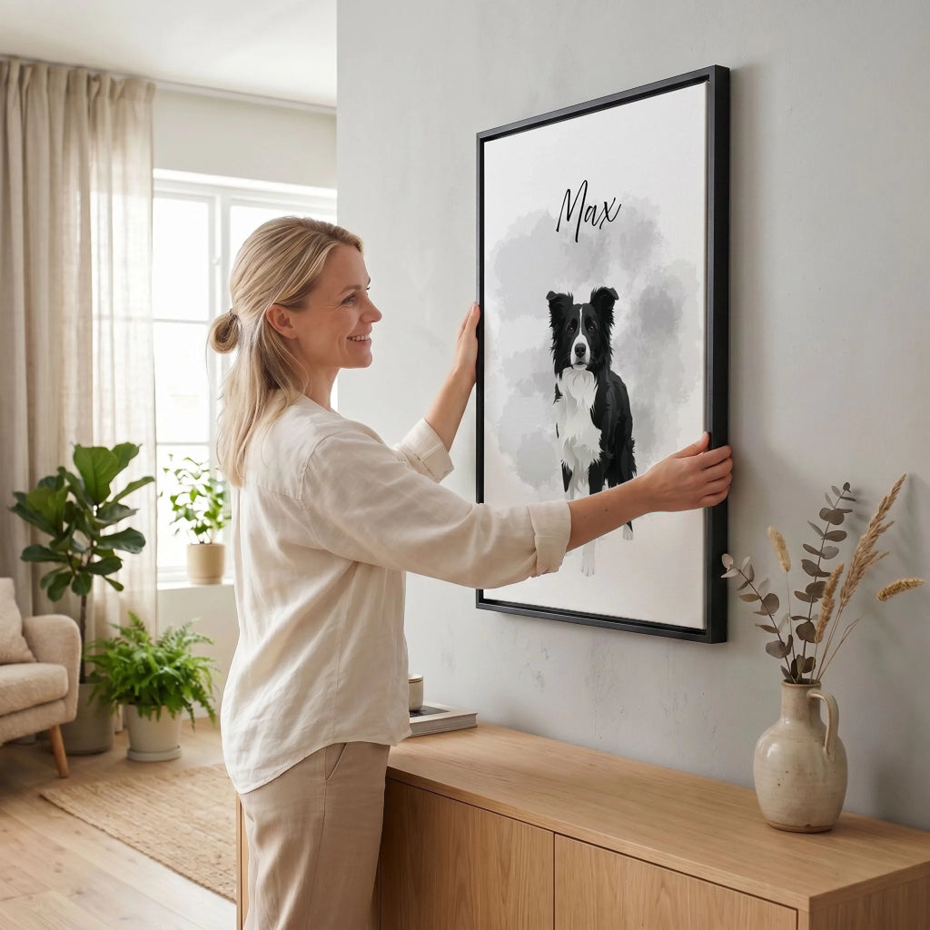Frau hängt Leinwand auf 23 black