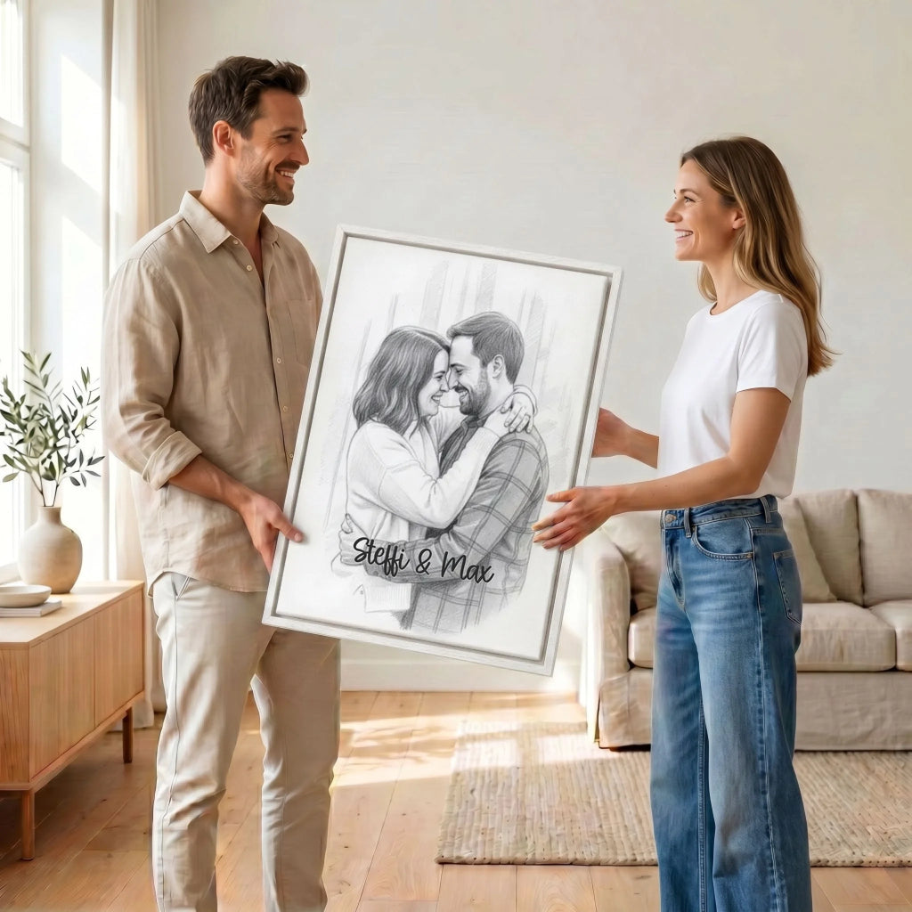 Paar mit Leinwand 34 canvas weiss