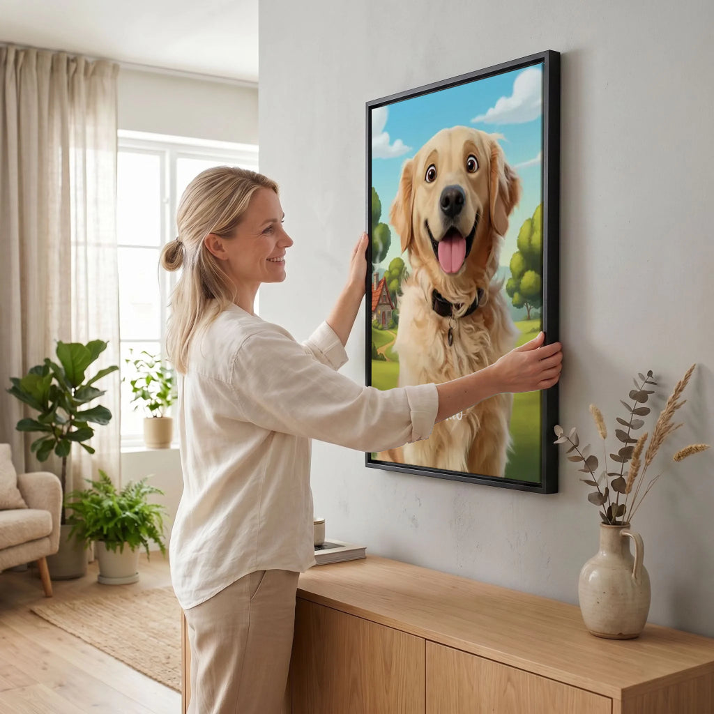 Frau hängt Leinwand auf 23 black
